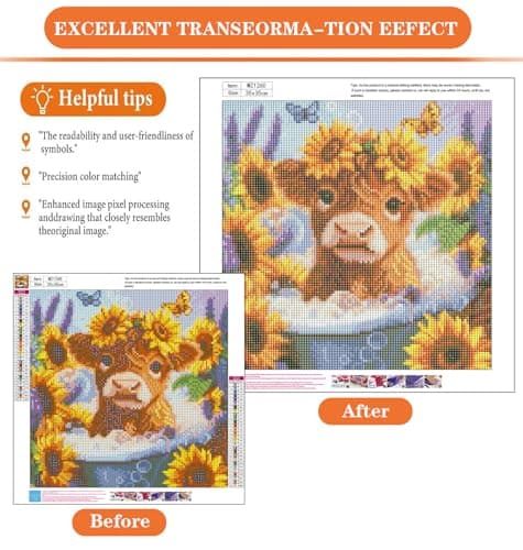 igoodom Cow Diamond Art Kits for Adults, Highland Cow Diamond Painting Kit, Full Drill Round Diamond Art Kits, DIY Gem Art and Crafts for Home Wall Decor Gift 14x14inch view 2