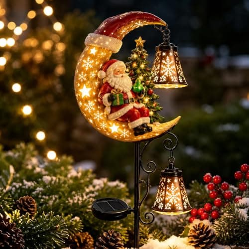Solar Christmas Moon Snowman Lamp Post, Outdoor LED Yard Decoration view 4