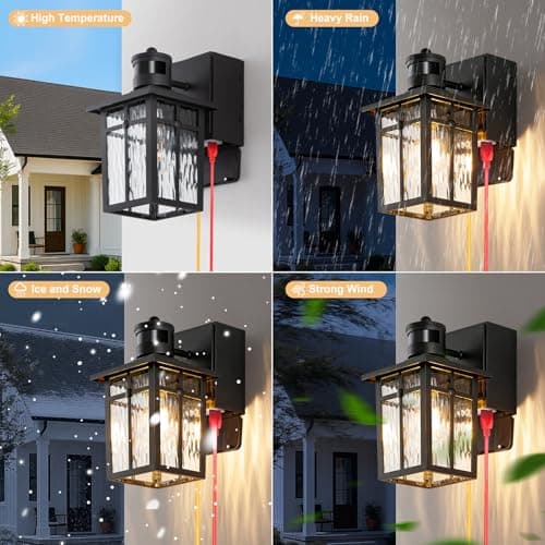 Porch Light with GFCI Outlet with Remote,Dusk to Dawn Motion Sensor Outdoor Light,Upgraded 4 Lighting Modes Black Front Door Light,Waterproof Outside Lights for House Patio Garage Entryway, 2 Pack view 6