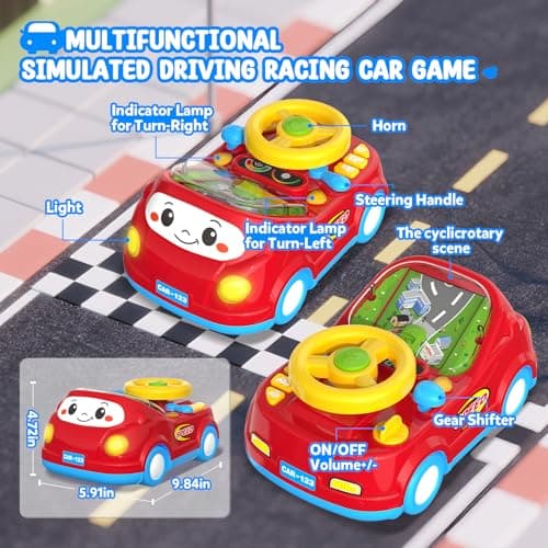 Toys for 1 Year Old Boy Gifts - 2-in-1 Toddler Push Car & Musical Racing Adventure Steering Wheel Driving Game, Interactive Simulated Driving Car for Baby 12-18 Months, Birthday Gift Ages 1-2, Red view 6