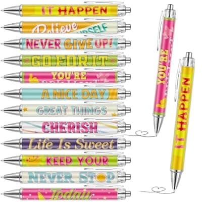 Pasimy 24 Pcs End of Year Gifts Motivational Inspirational Pens Affirmation Black Ink Pens with Positive Quotes Thank You Gifts for Women Men Office Working School Students, 10 Styles