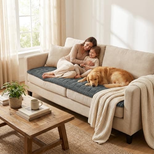 Smiry Couch Cover for Dogs Washable, Non Slip Fuzzy Pet Couch Covers for 3 Cushion Sofa Pet Friendly, Thick Soft Sofa Slipcovers Cushion Protector (Dark Grey, 27.6" x 59") view 6