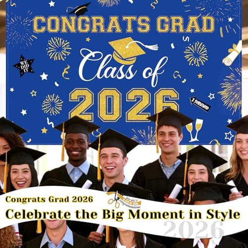 Oeyliz Graduation Decorations 2026 Congrats Grad Banner Class of 2026 Graduation Banner 2026 Graduation Decor Class of 2026 Banner High School College Celebration Party Supplies Yard Sign (Blue) view 4