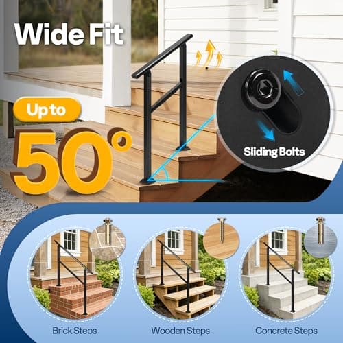 VIVOHOME Adjustable Outdoor Handrails - Durable Galvanized Steel, Black Oval Design for Porch, Deck & Stairs, 2-Pack for 2 Steps view 6