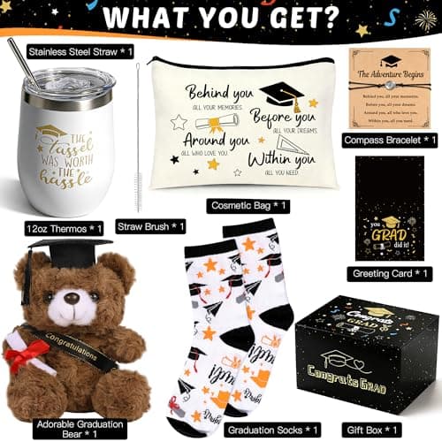 U-Zomir Graduation Gifts for Her, College & High School Graduation Gifts for Women with Plush Bear Bracelet Socks Greeting Card and Tumbler, Class of 2026 Graduates Gifts Box Set view 3