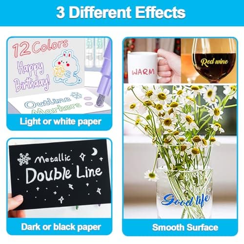 JZILU Double Line Outline Markers, 12 Colors Glitter Metallic Gel Pens Set, Easter Basket Stuffers For Teen Girls Kids, Art Supplies For Kids 9-12, 4-12 Year Old Girl Birthday Gifts view 4