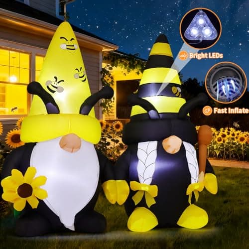 GOOSH 6 FT Long Spring Inflatables Gnomes Decorations Blow Up Yard with Bees and Sunflower Built-in LEDs for Garden Lawn Indoor Party Decor view 4