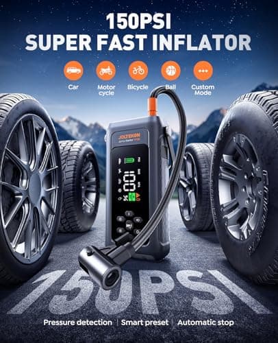 JOLTEKON Car Battery Jump Starter with Air Compressor 4500A 150PSI, Car Jumper Starter Portable (9L Gas/8L Diesel), Jump Box Car Battery with Auto-Shutoff Tire Inflator, Jumper Cables and Light view 3