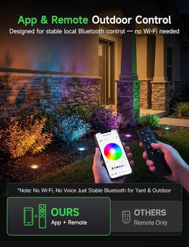 Varmtalys Smart 12V Low Voltage Landscape Lighting for Pathway, Outdoor RGBCW In-Ground Well Lights, App & Remote Control, Replaceable Bulb, IP65 Waterproof, Transformer and Wire Not Included, 4 Pack view 3