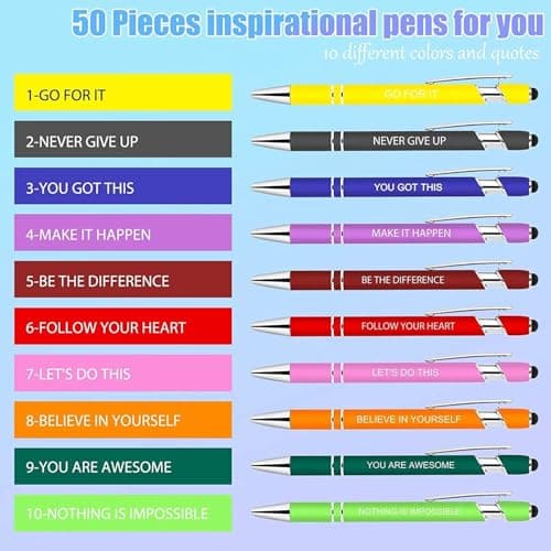 Greengines 10 Pcs Inspirational Pens - Motivational Ballpoint Pens Bulk with quotes Stylus Tip Gifts for School Coworkers Office Supplies Black Ink view 3