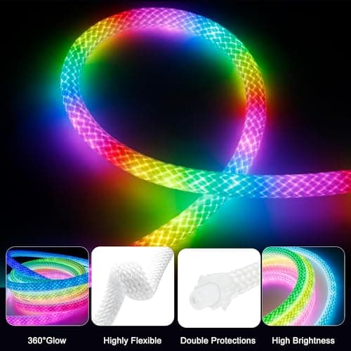 maylit 360 Degree Luminous Reticulate Weave Rope Lights, 16.4ft Addressable ICRGB LED Strip Lights, Music Sync, DIY Design, USB Powered Flexible LED Lights for Gaming Room Living Bedroom Wall Decor view 3