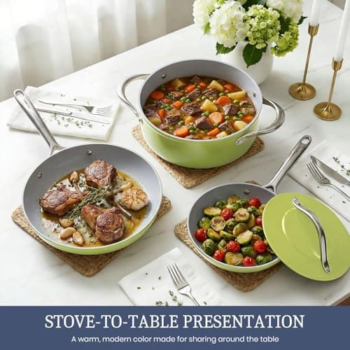 CookinCraze CookinCraze Ceramic Cookware Set, Pots and Pans Set Nonstick with Lid PFAS & PFOA Free, Induction Compatible Oven Safe Up to 500°F Even Heat Distribution, Olive Green view 2