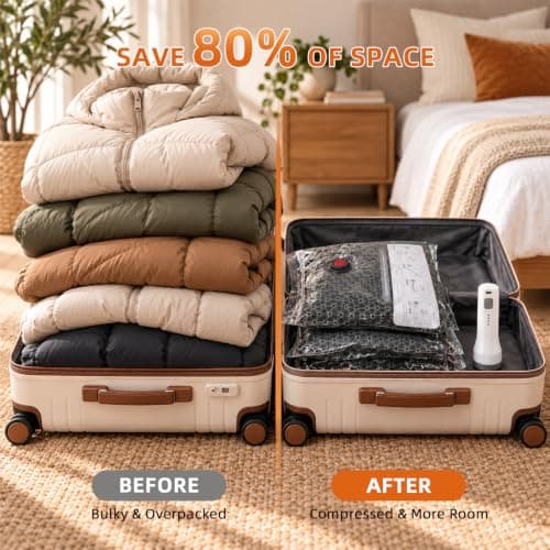 15 Pack Vacuum Storage Bags with 2000mAh Rechargeable Pump | Compression Packing Cubes for Travel & Home; Space Saver; for Suitcases & Wardrobes view 5