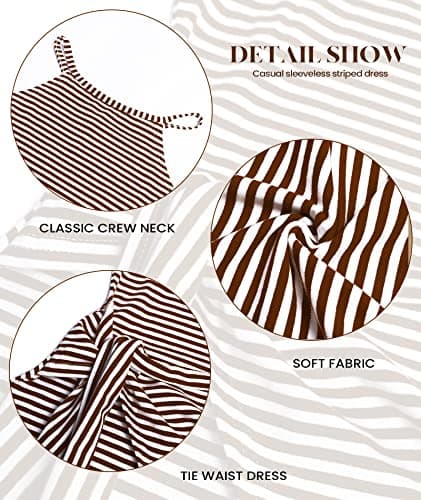 NOLLSOM Women Casual Sleeveless Striped Tank Midi Dresses Halter Neck Ruched Bodycon Dresses Tie Waist T Shirt Summer Dress view 5