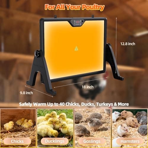 Gyrivav Brooder Plate for Chicks with Remote Control, Double-Sided Chick Heat Plate, Night Light, 4 Timer Modes, LED Light, Adjustable Angle & Temp Display, 180W for Chicks/Ducks/Cats/Dogs (Black) view 5