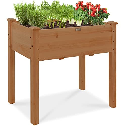 Best Choice Products 34x18x30in Raised Garden Bed, Elevated Wood Planter Box Stand for Kids, Backyard, Patio, Balcony w/Bed Liner, 150lb Capacity - Acorn Brown view 1