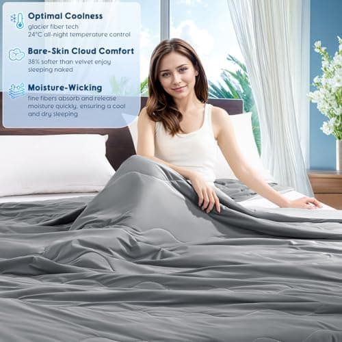 Gehtmnl Cooling Blanket for Hot Sleepers & Night Sweats – Cooling Comforter, Breathable Lightweight Double-Sided Summer Bedding, Breathable Soft All Season (Frosty Light Grey, Queen(90"x90")) view 6