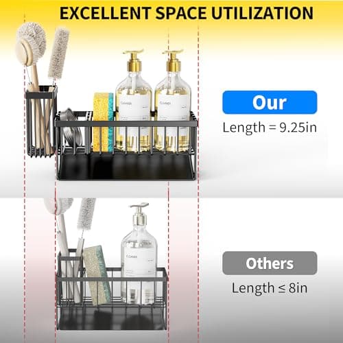 Cisily Sink Caddy Sponge Holder for Kitchen with Brush Holder and Stainless Steel Self Drain Tray, Rustproof Kitchen Sink Organizer for Sponge, Soap Dispenser Storage Accessories view 2