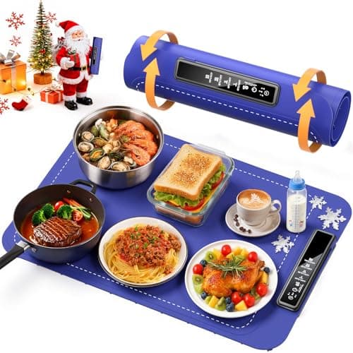 Warming mat for Food, Food Warming Mat - New Upgraded Fast Heating Silicone Electric Warming Tray, Larger Touch Screen, Higher Feet, Roll Up Warming Mat for Food, Portable Food Warmer, Blue