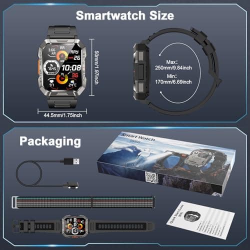 Military Smart Watch for Men(Answer/Make Call), Outdoor Sports Smartwatch with Flashlight/100 Days Battery/Compass/Heart Rate/SpO2/Sleep Monitor/2 Straps, Fitness Tracker for iPhone/Android Phones view 7