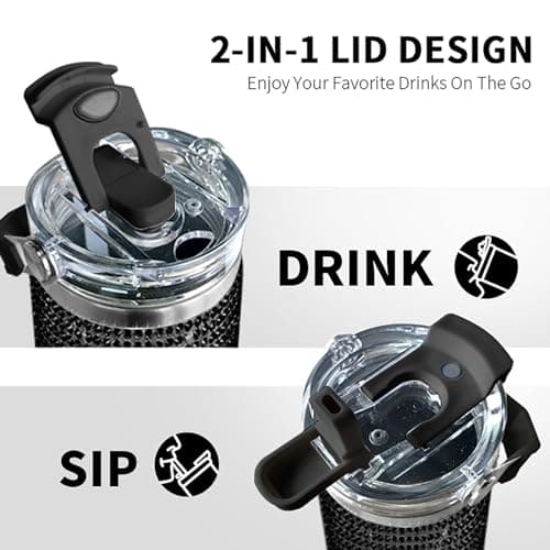 30oz Bling Rhinestone Studded Tumbler with Top Handle, Bling Cups Stainless Steel Water Bottle Diamond Glitter Tumbler for Women - Birthday Gifts for Women, Mom,Get Well Soon Gifts (Black) view 4