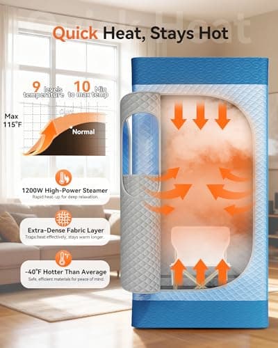 noerishia Portable Sauna for Home with 3L 1200W Steamer, Big Folding Chair, 99 Mins Timer, 9 Levels, Pernoanl Steam Sauna Tent Dual YKK Zippers for Home Spa Detoxification, 32' x32' x 71', Light Blue view 3