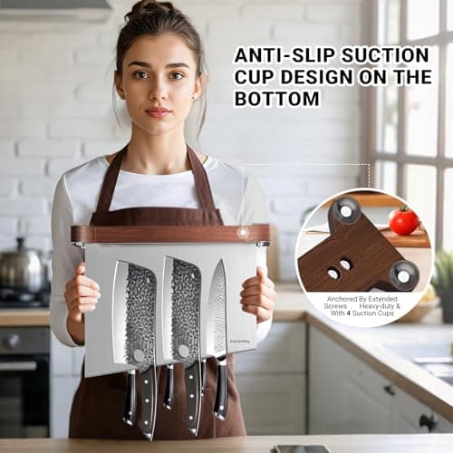 Nanbone Magnetic Knife Block Without Knives Large Double Side Magnetic Knife Holder Stand with Strong Magnet, Stainless Steel Knife Storage Organizer for Kitchen Counter Knife Rack Three Magnet Strip view 6