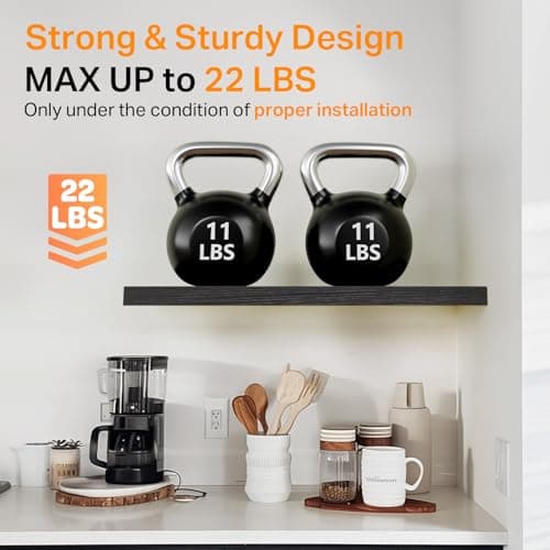 BAYKA Floating Shelves for Wall, Wall Mounted Rustic Wood Shelves for Bathroom, Bedroom, Living Room, Kitchen, Hanging Shelf for Books/Storage/Room Decor with 22lbs Capacity (Black, Set of 3, 15.7in) view 4