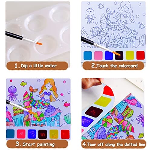 JUNQIU Watercolor Coloring Books for Kids Ages 4-8, Pocket Watercolor Painting Book for Toddlers, Arts and Crafts for Girls Gifts, Stocking Stuffers For Kids view 5