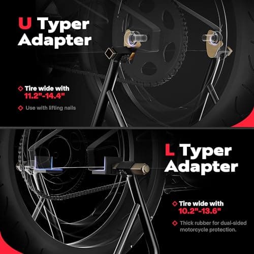 SPECSTAR Motorcycle Stand, 441 Lbs Capacity Rear Wheel Lift with U+L Adjustable Swingarm Spool, Heavy Duty Paddock Stand fit for BMW Suzuki Yamaha Honda Kawasaki, Black view 3