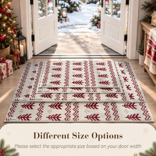 Christmas Door Mat Indoor Entrance Dirt Trapper Doormat,White&Red,17"x30" view 5