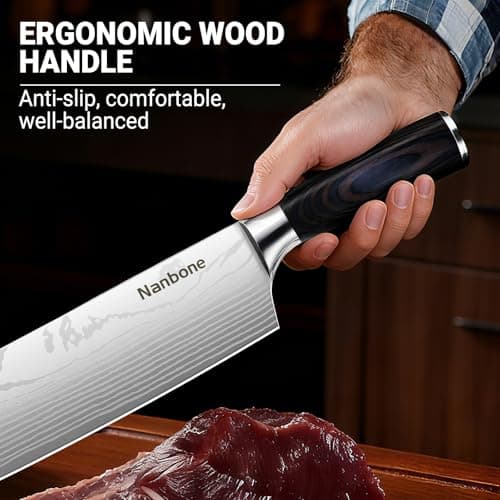 Nanbone Nakiri Knife 7 Inch Sharp Meat Cleaver and Vegetable Kitchen Knife Damascus Asian Chef Knife for Home and Kitchen with Ergonomic Handle High Carbon Stainless Steel knife Chef Cooking Gift view 6