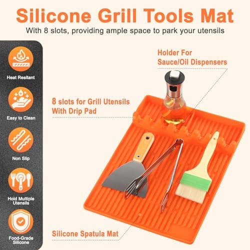 Silicone Grill Mat for Blackstone Silicone Griddle Tools Mat with Drip Pad Grill Pad for Outdoor Grill Kitchen Countertop (Orange) view 4