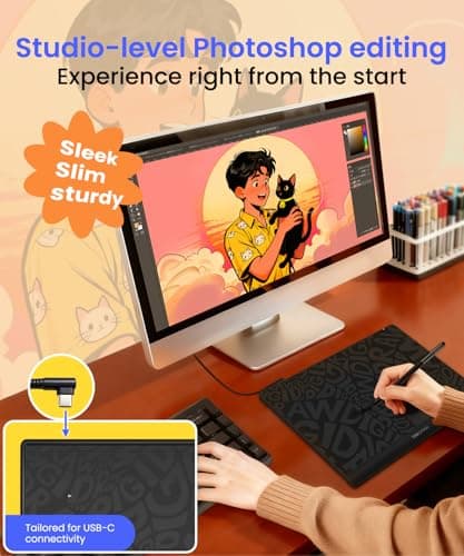 DIGIDRAW T610 Drawing Tablet 10x6 Inch, Paper-Like Graphics Tablet with 16384 Levels Battery-Free Stylus, 8 Shortcut Keys Art Pad for Painting, Illustration & OSU Gaming, Mac/PC/Android/Chromebook view 4
