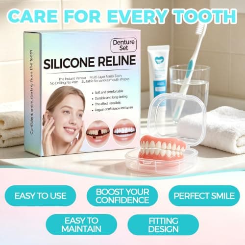 Temporary Dentures Kit Upper & Lower, Moldable Silicone False Teeth Veneers | Compact structure, easy to store and carry, great for travel, events and on-the-go beauty styling。 view 6