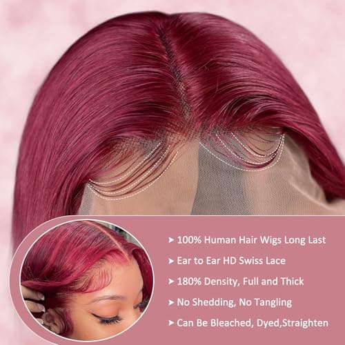 Alimoonbeam 28 Inch 99J Burgundy T Part Lace Front Wigs Human Hair Red Burgundy Wig Human Hair HD Body Wave Lace Front Wigs 181 Density Pre Plucked Lace Frontal Wigs for Women view 3