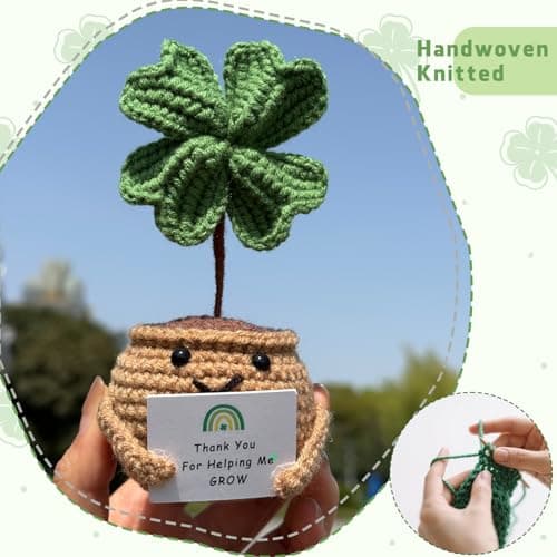 Eirunyx Handmade Positive Doll Crochet with Card,Thank You for Helping Me Grow,Thank You Gift for Coworkers, Friends, Teachers, Sister,Women & Men, St. Patrick's Day view 5