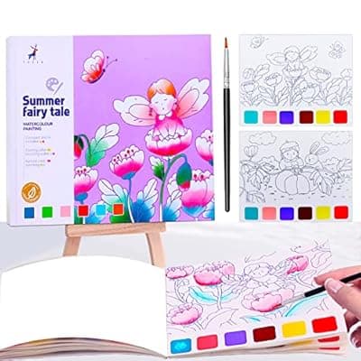 JUNQIU Watercolor Coloring Books for Kids Ages 4-8, Pocket Watercolor Painting Book for Toddlers, Arts and Crafts for Girls Gifts, Stocking Stuffers For Kids