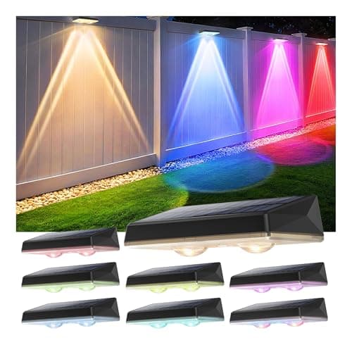 Solar Fence Lights Outdoor - 8 Pack RGB Fence Lights Solar Powered, 7 Color Modes & Warm White, IP67 Waterproof Dusk to Dawn Solar Powered Lights 12+ Hours for Fence/Backyard/Wall/Step/Patio/Deck