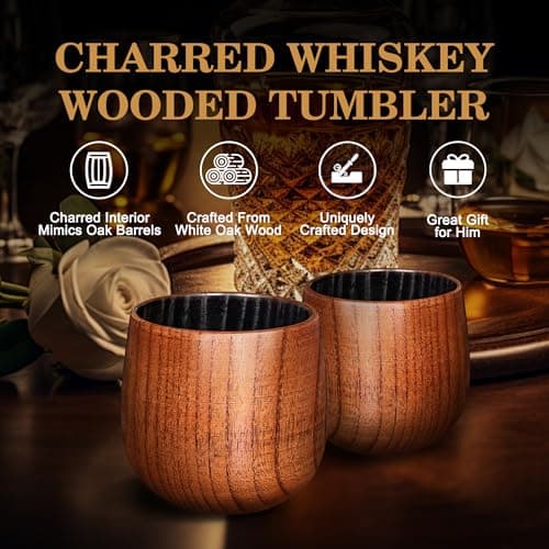 Charred Wooden Bourbon Drinking Glass, Bourbon Gifts for Men – 10oz Wooden Old Fashioned Glasses Set Whiskey Tumbler | Birthday Whiskey Gifts for Men, Dad or Brother Original Bourbon Tumbler (2 Pack) view 4