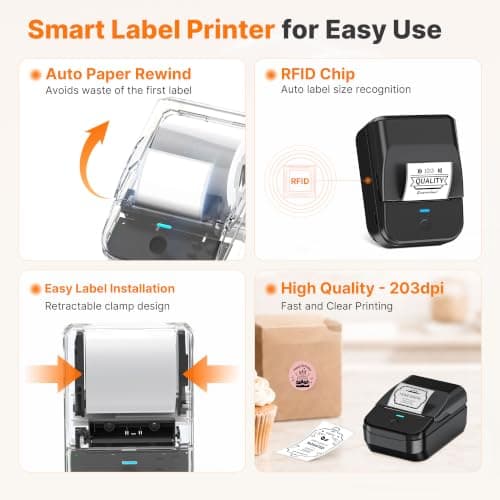 PM240 Label Maker Machine, Black, 3 Rolls with 40x30mm White Labels view 4