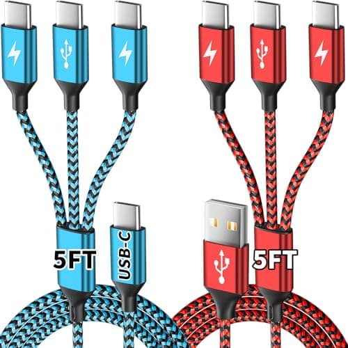 USBC Charger Cable, USB A/C to USB C Multi Charging Cable, Charger Cord Type C [2Pack 5Ft], 3 in 1 Multi Charger Cord, USB C Cable with 3 Type-C Connectors for iPhone 17/16/15, Galaxy S24/23, iPad — image 1