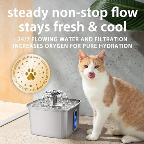 Veken Innovation Award Winner Stainless Steel Cat Water Fountain, 108oz/3.2L Automatic Pet Fountain Dog Water Dispenser with 3 Replacement Filters & Silicone Mat, Gifts for Cats, Dogs (Silver) view 5