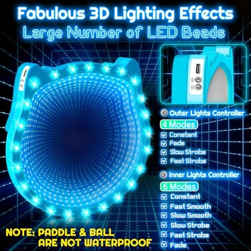 Elecdemic 3D LED Light Up Toss Catch Paddle Ball Game Set Glow Dark Toys | halloween,christmas,Baseball Gifts,Camping,Outdoor,Yard,Birthday,Glow Dark,Sticky,Age 5+ Year,Boy,Girl,Kid,Adult,Family view 6