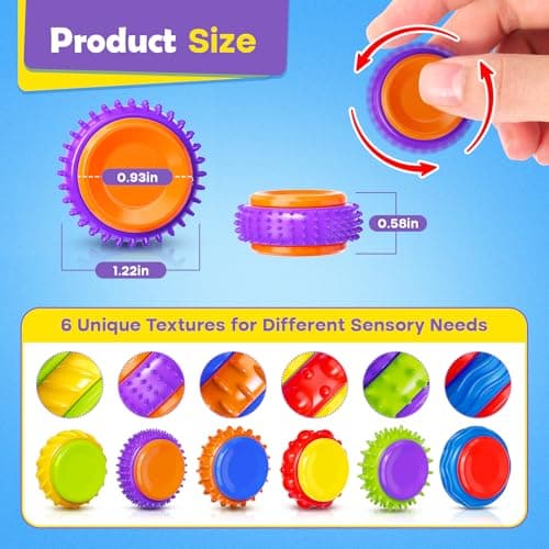 LESONG Fidget Sensory Toys for Kids: Textured Finger Spinners 18 Pack for Autism Kids - Fidgets for Students Classroom Prizes - Gifts Stocking Stuffers for Boys Girls view 6