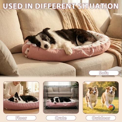 Dog Beds Crate Pad for Medium Dogs, Reversible Ultra Soft Beds, Washable Cover, Comfy Kennel Pad for Dogs Cozy Sleeping Mat, 36inch, Pink view 3