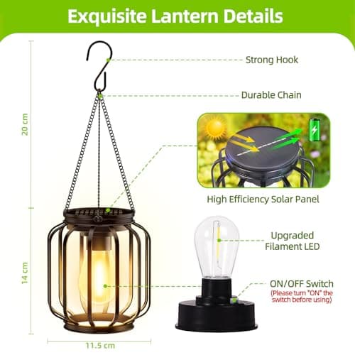Solar Hanging Lanterns Outdoor Waterproof: 4 Pack Metal Solar-Powered Lights with Hook, Bright Warm Lantern Decor for Outside, Classic Outdoor Lighting for Yard Garden Patio Porch Balcony Decorations view 2