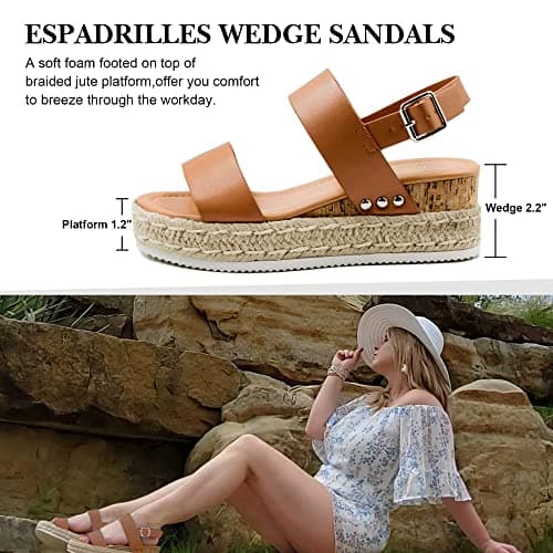 Athlefit Women's Espadrilles Sandals Ankle Strap Buckle Wedge Sandal Open Toe Studded Platform Sandals view 2