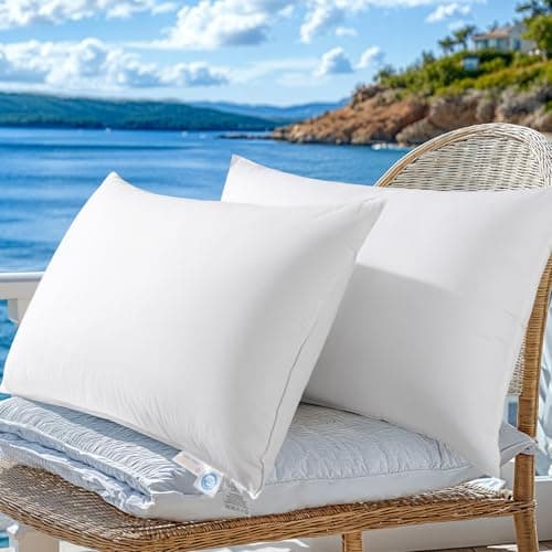 LBRO2M Canadian Fluffy Goose Down Pillow King Size 1050 Fill Power 80% Goose Down 20% Goose Feather Bed Pillow with 100% Cotton, Teflon Finish Shell Down Pillows Plush and Support (20"X36", Set of 2) view 1