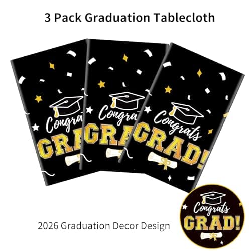 Labrostar Graduation Decorations 2026 Graduation Tablecloths Congrats Grad Table Cover for Class of 2026 Graduation Party Decorations Table Decor Party Supplies 3Pcs Black view 4